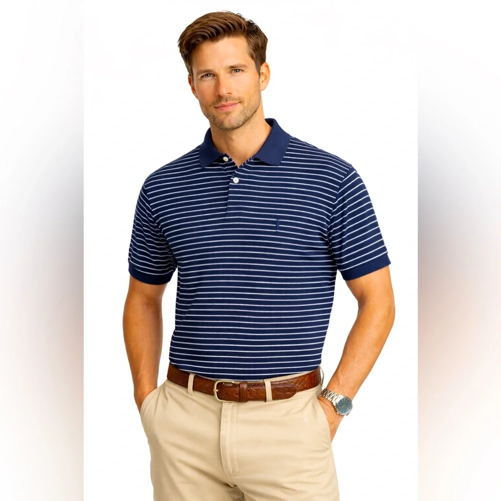 Polo Ralph Lauren Striped Polo Shirt Men’s M Medium Navy Blue Cotton